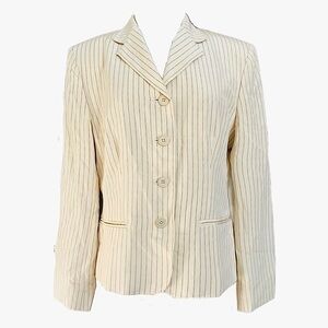 ☑️NWT Lauren Ralph Lauren Cream Pinstripe‎ Blazer 100% Silk Size 10